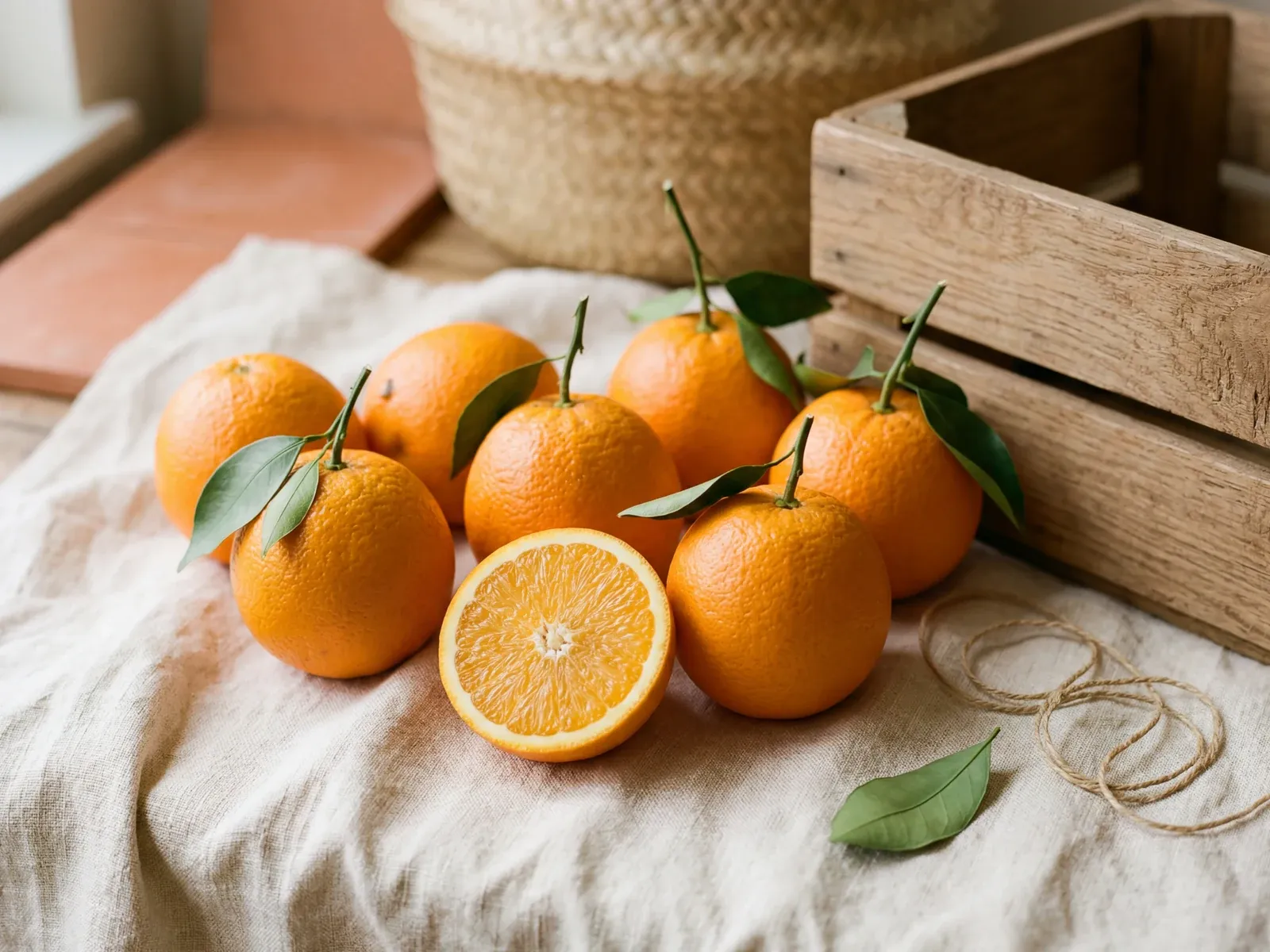 Egyptian Navel oranges, freshly harvested, deep orange colour
